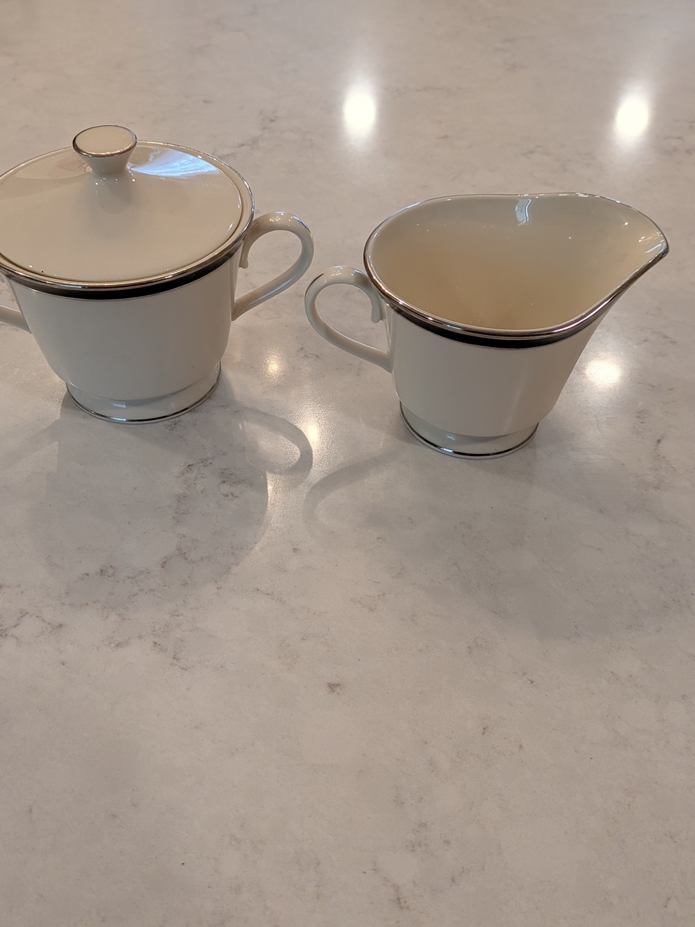 Lenox Black Royal Elegant Cream and Silver Trim Creamer & Sugar Bowl Set